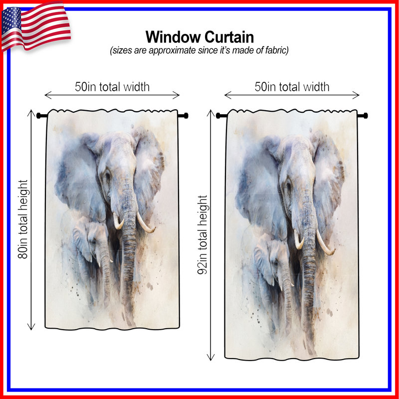 Rideaux éléphants, voilages et voilages à motif d'éléphant - 1 panneau, 50 po x 80 po - 1 panneau, Transparent