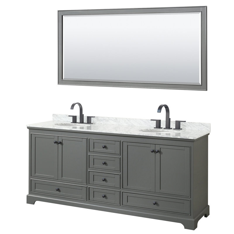 Deborah 80'' Double Bathroom Vanity with Marble Top, Dark Gray, Matte Black