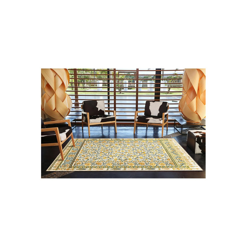 Tapis lavable décoratif à motif floral jaune et jaune, Sous-tapis rectangulaire 2 pi 6 po x 4 pi 11 po