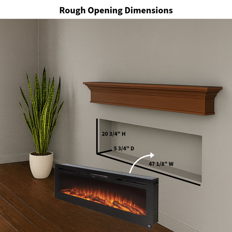 The Sideline Electric Fireplace for Recessed or Wall Mount Installation, 21.5" H x 60" W x 5.5" D, Black