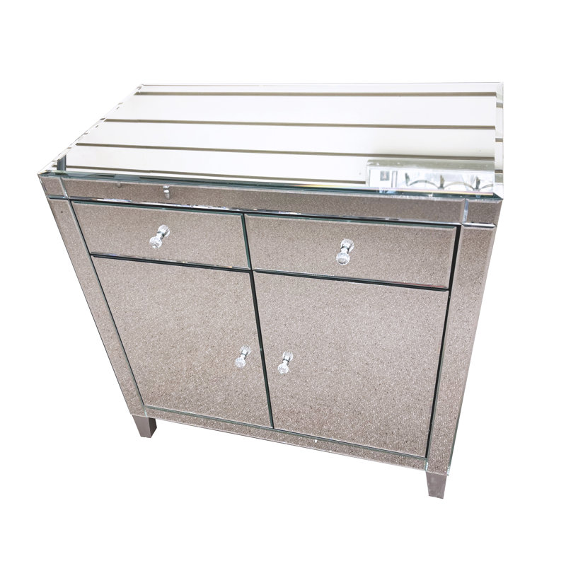 Table d'appoint en miroir avec boutons en cristal transparent 