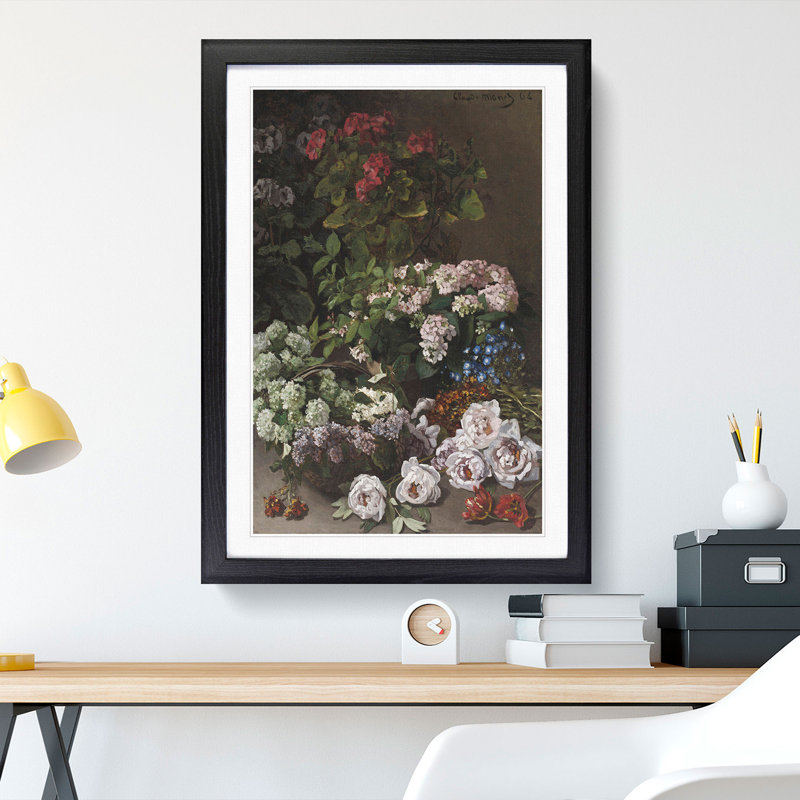 Spring Flowers by Claude Monet - Picture Frame Painting, Black, 48cm H x 36cm W x 2cm D