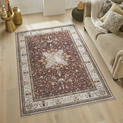 Traditional Red Washable/Stain Guarded Area Rug 