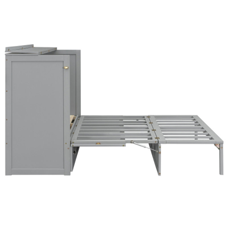 Grand lit escamotable avec grands tiroirs et port USB, Gris