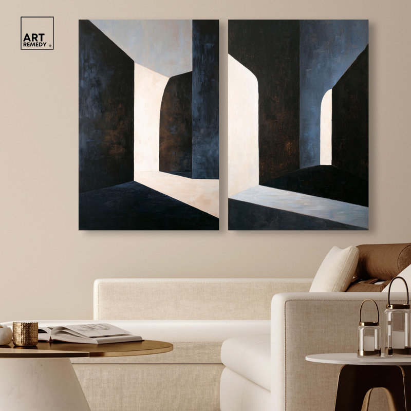 Inevitable Encounters Diptych Canvas Print Brown Wall Art Set by Art Remedy, Black Frame, 10 x 15, H 36 po x l 24 po
