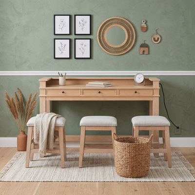 4-Piece Bar Table Set with USB Charging Station and Space-Saving Stools, Drawers