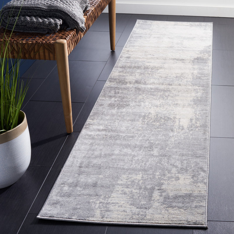 Tapis abstrait gris clair / ivoire Adilene, Tapis de couloir 2 pi x 12 pi