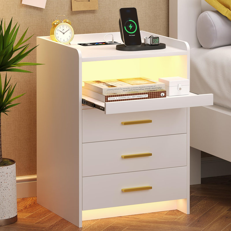 45cm W Manufactured Wood Bedside Table, White