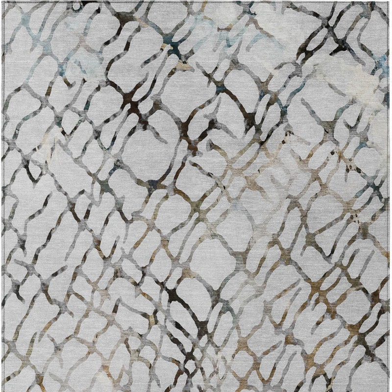 Tapis extérieur lavable abstrait gris et gris anthracite 8 pi x 10 pi