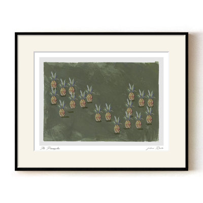 Mod-Ensemble The Pineapples par ChiChi - reproduction d'art de fruits tropicaux minimalistes de ton vert | H 24 po x l 32 po | Cadre noir