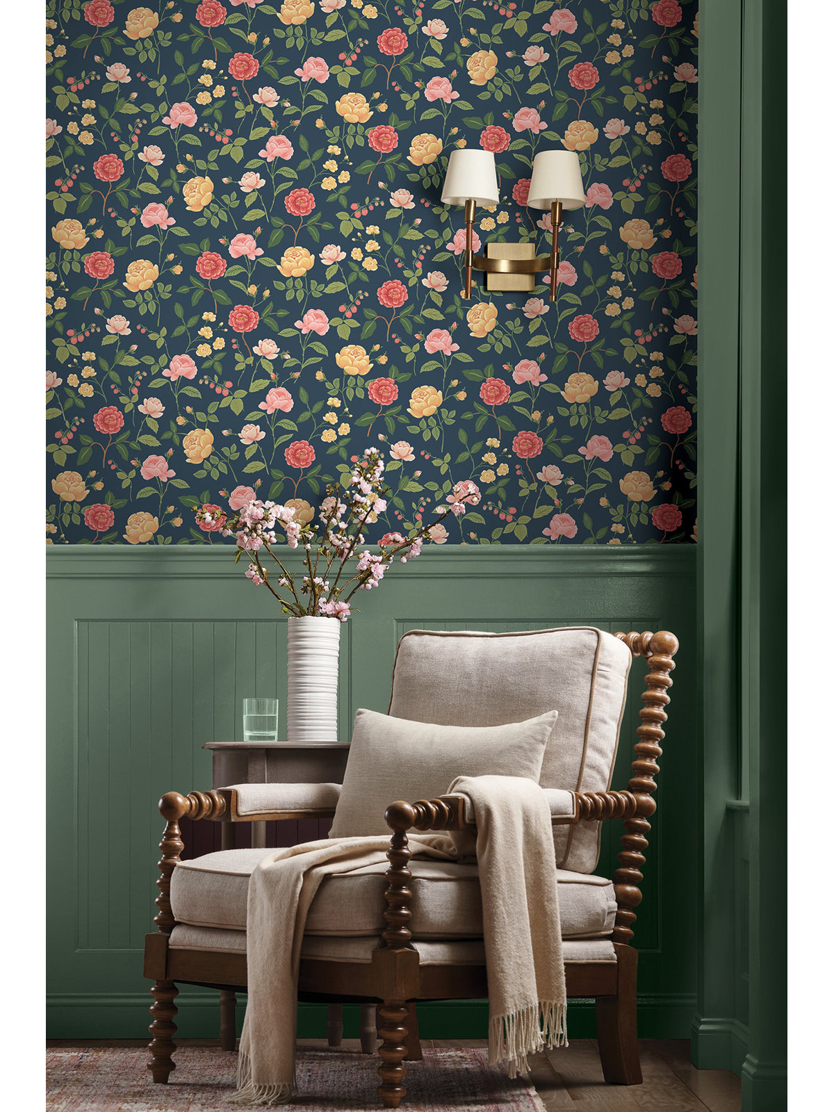 Roses Wallpaper Double Roll, Navy