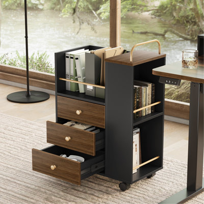 19.7”Wide 3 Drawer Mobile File Cabinet with Locking Wheels & Storage Shelves - Compact Home Office Utility Cart