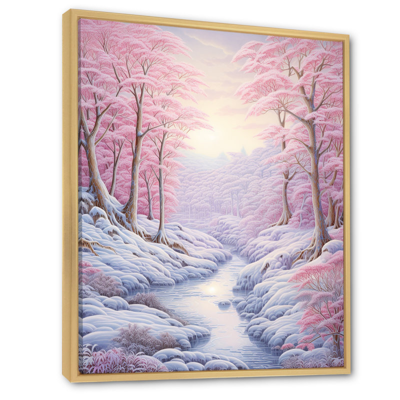 Kawaii paysage rivière d'hiver, Cadre naturel flottant, H 32 po x l 24 po x P 1 po