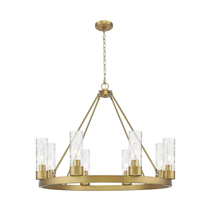 Jaiwan - Lustre 6 lumières avec abat-jour, Laiton brossé, Tourbillon déco