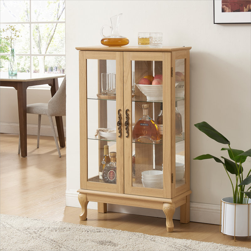 Oak 2 Doors Curio Cabinet with Same Features As Above, Light Oak