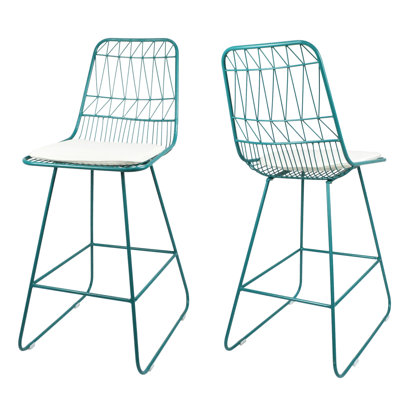 2 tabourets de comptoir modernes en fer avec repose-pieds beige