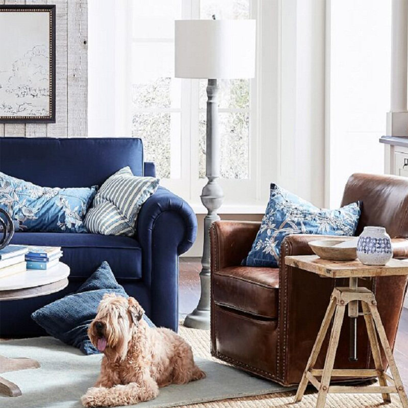 Beige-blanc + lin gris + lampes sur pied de forme libre en bois massif