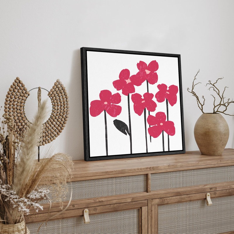 " Red Daisies ", 16" H x 16" W, Black Canvas