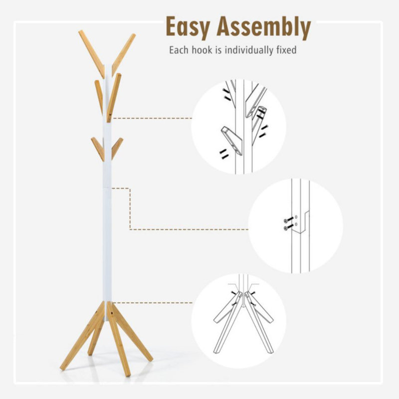 Portemanteau portatif en bambou avec 6 crochets