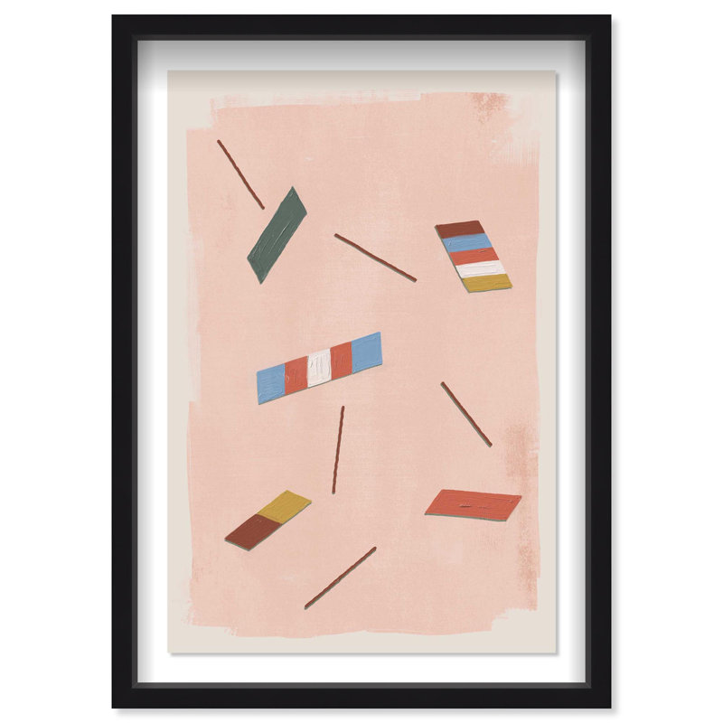 Oliver Gal Floating Color Blocks in Pink Abstract - Luxury Shadowbox Framed Wall Art, 25.5" H x 17.5" W, Black
