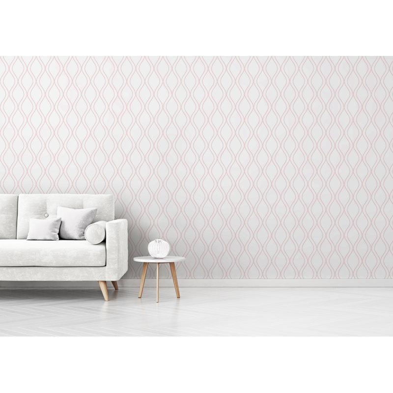 Panneau de papier peint adhésif Vaneesha Ogee, l 24 po x L 96 po, Rose/Blanc