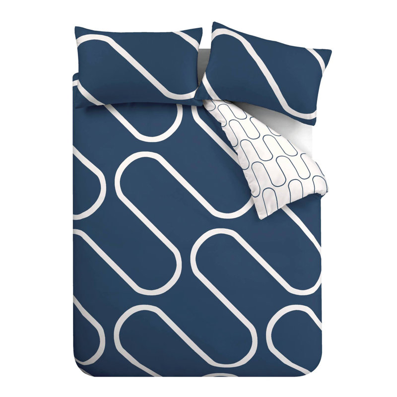 Linear Curve Geometric Reversible Duvet Cover Set with Pillowcases, Black, Single Duvet Cover + 1 Standard Pillowcase
