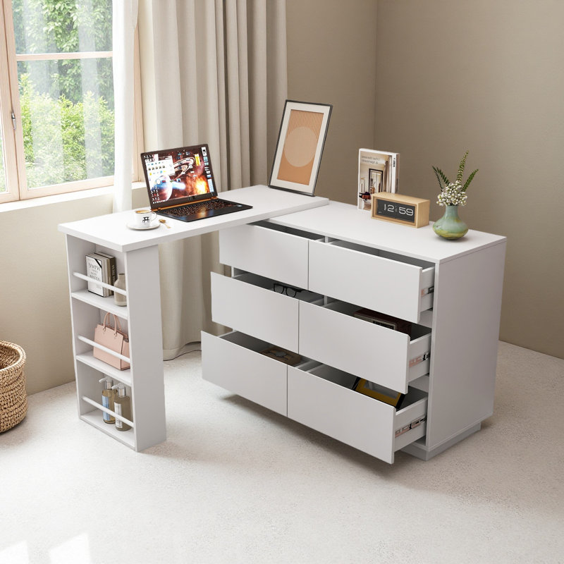 Bureau d'ordinateur en forme de L avec tiroirs, bureau de coin moderne avec armoire de rangement réversible, bureau d'écriture pour bureau à domicile