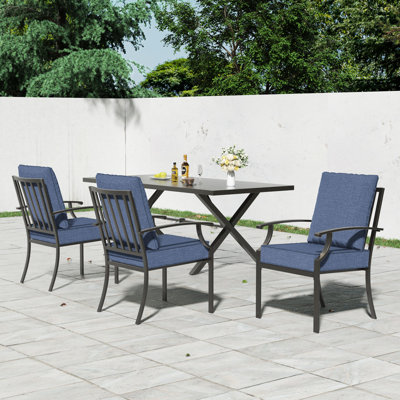 Ikeam 3-Piece Outdoor Stackable High Back Metal Dining Armchairs with Cushions, Rust-Resistant Iron Frame by Lark Manor