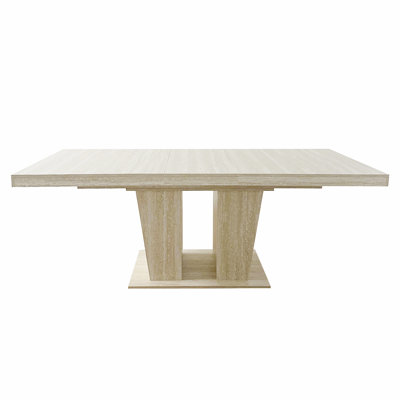 Rectangular extendable dining table, suitable for 6-10 people, with veined travertine pattern, dimensions 160-200 cm, simple and elegant.
