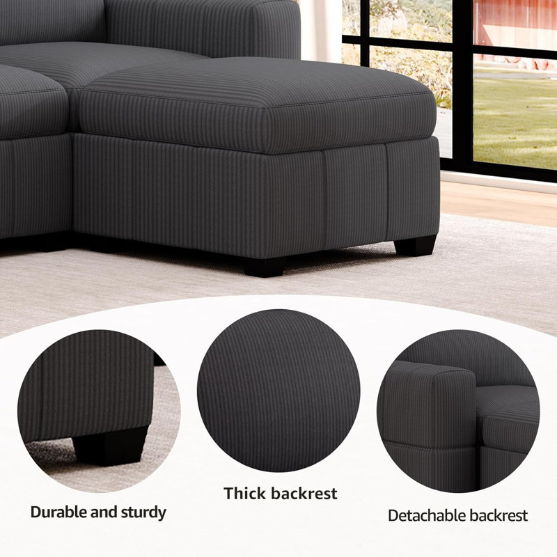 Canapé modulaire à rangement réversible 8 pièces 8 pièces, Noir, noir, noir, noir