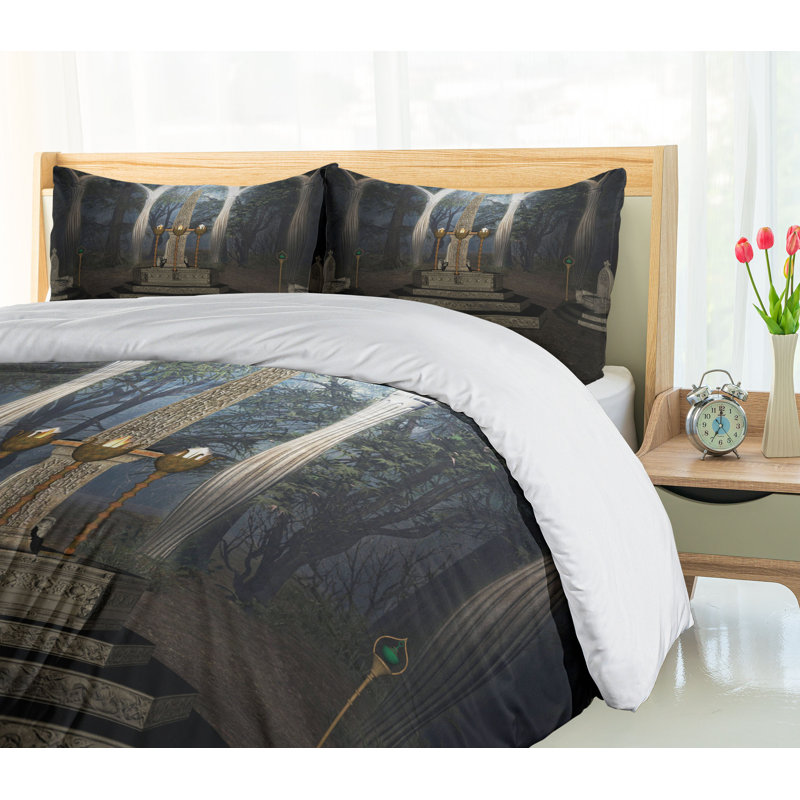 Queen Dark Taupe and Dusk Gothic Duvet Cover Set