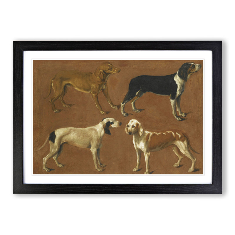 Hounds by Jacques-Laurent Agasse - Picture Frame Painting, Black Framed, 36cm H x 48cm W x 2cm D
