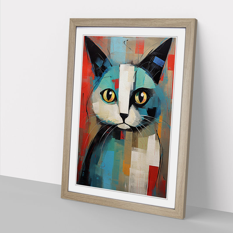 XYZ-FRM-V1223-5368 Ragdoll Cat Expressionism No.2 - Single Picture Frame Print on Wood, 34cm H x 25cm W x 2cm D, Oak