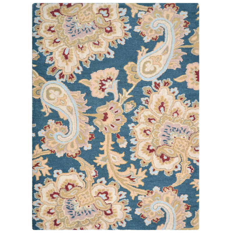 Akain Hand Tufted Wool Eco-Friendly Area Rugs - Rectangle, Blue Color, Floral Modern Design, High Pile Thick Handmade Anti Skid Area Rugs for Living Room, Bed Room
