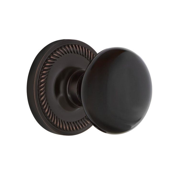 Rosette corde avec bouton de porte en porcelaine noire, 2-3/8 po, Bronze intemporel