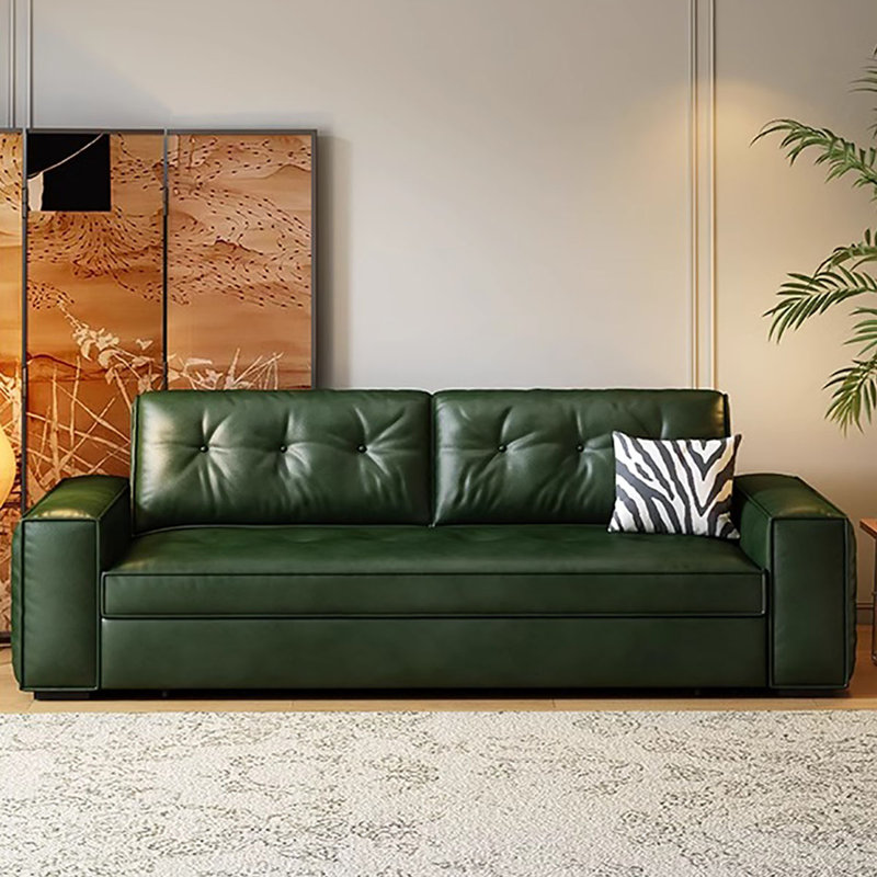 66.93"Green Modern Oil Wax Leather Sofa Bed, 33.07" H x 66.93" W x 31.5" D