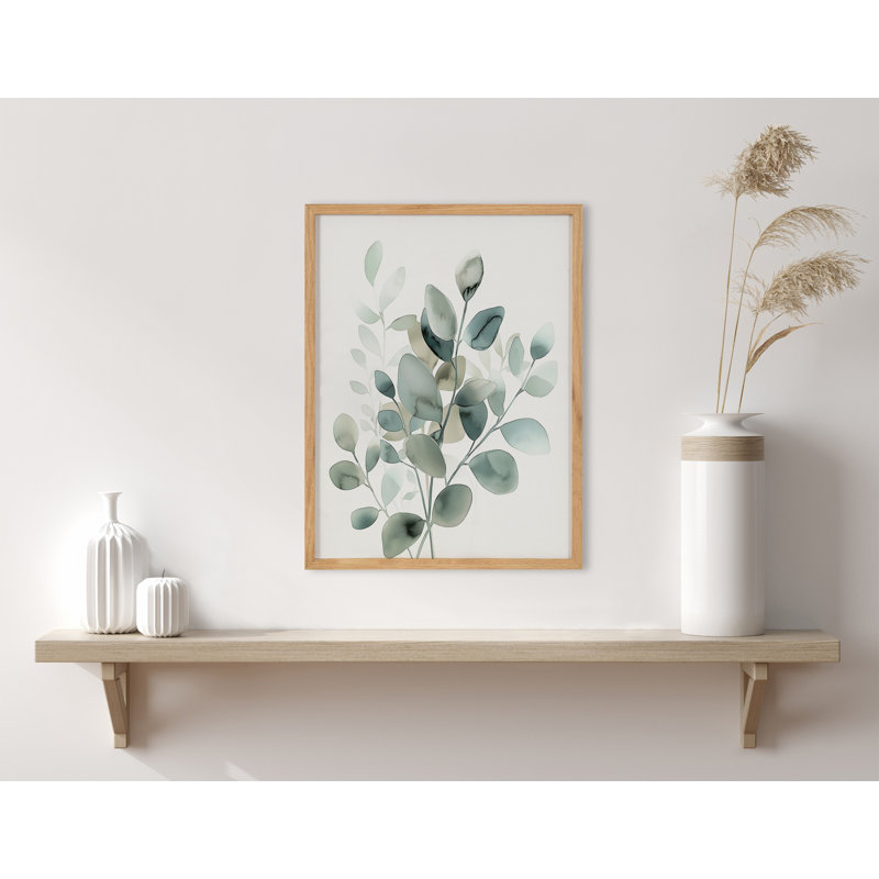 Doux eucalyptus, art mural, Encadrement brun clair, H 12,65 po x l 16,65 po
