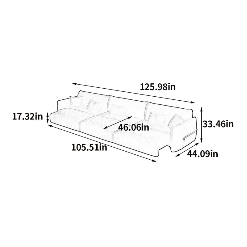 Black Multifunctional Motorized Sofa, 33.46" H x 125.98" W x 44.09" D