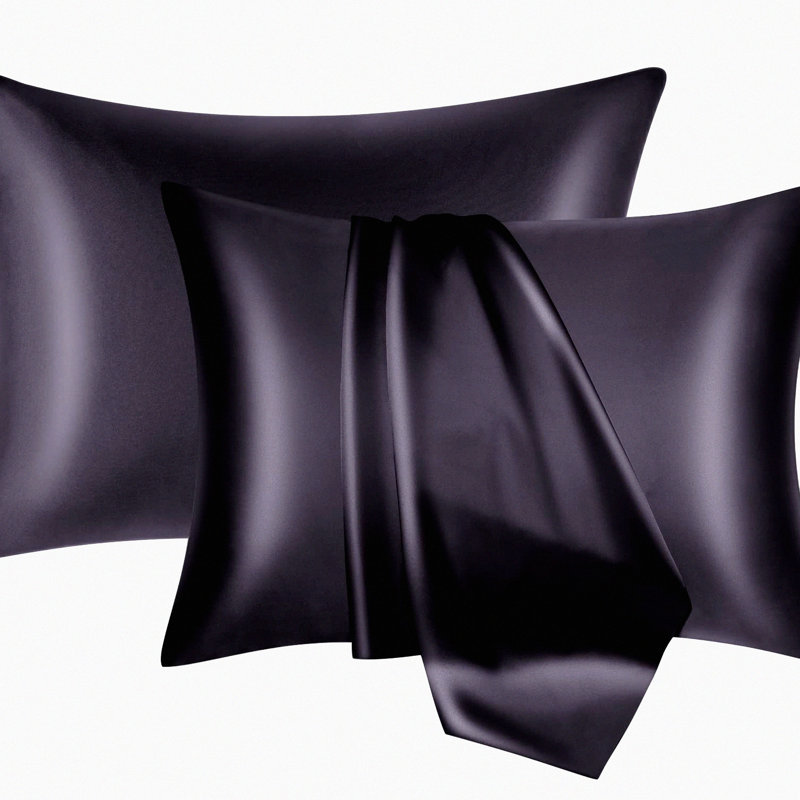 Luxury Silk Pillowcase Set - 2 Pack Hair and Skin Care Pillow Cases - Hidden Zipper, 19 Momme Smooth Breathable Fabric - Black Standard Size 20''x26''