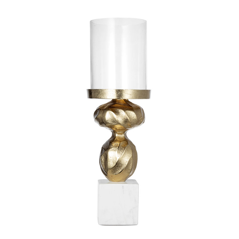 Gold and White Glass Diamond Stem Hurricane Lamp