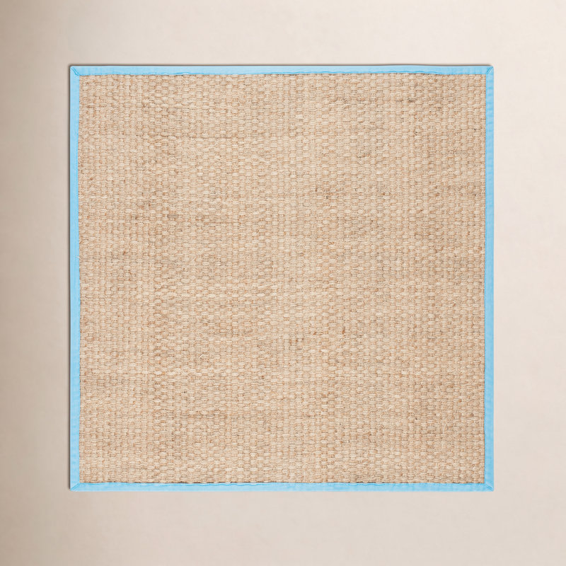 Tapis naturel / turquoise en bambou Chester, Carré 6 pi