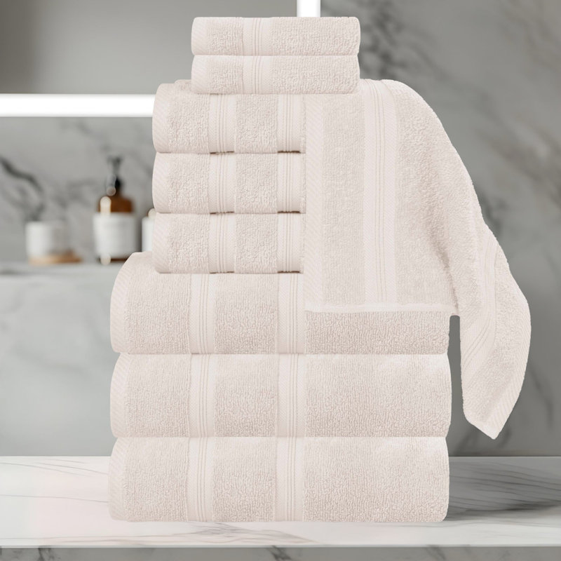 Smart Quick-Dry Zero Twist Cotton 9-Piece Towel Set, Ivory