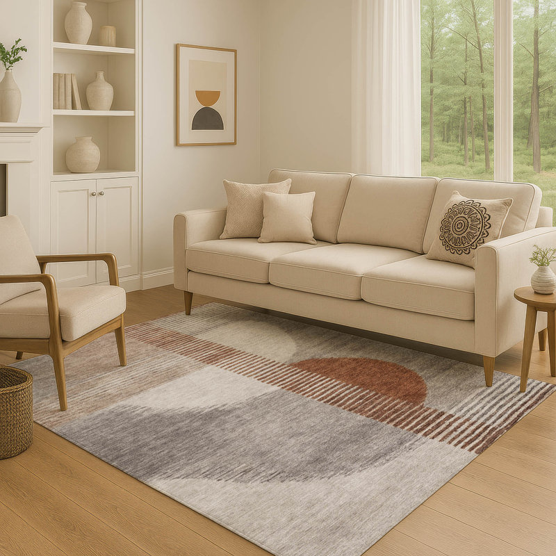 Tapis géométrique de qualité supérieure lavable à la machine Ariel, Rectangle 5 pi x 7 pi 6 po