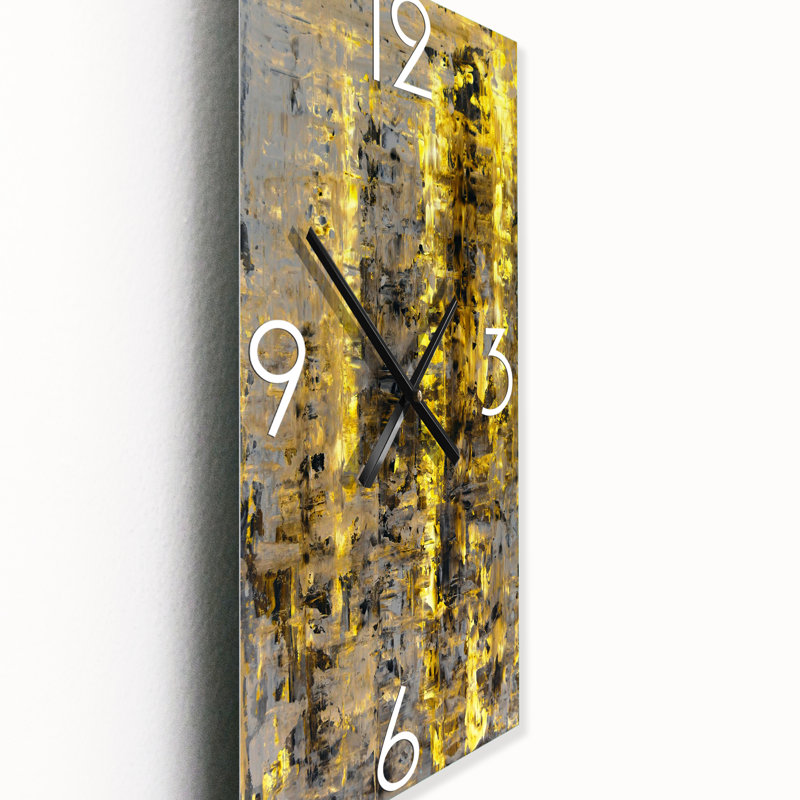 Jaune et art abstrait jaune II - horloge murale moderne, Grand