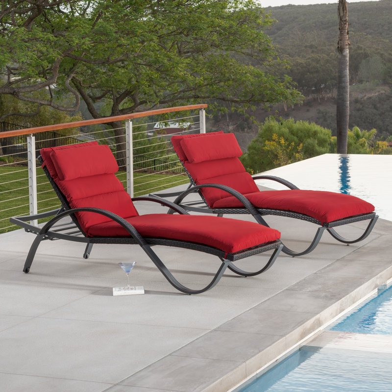 Fionnula Powder Coated Aluminum Reclining Patio Chaise Lounge Set, Canvas Jockey Red Sunbrella® Canvas