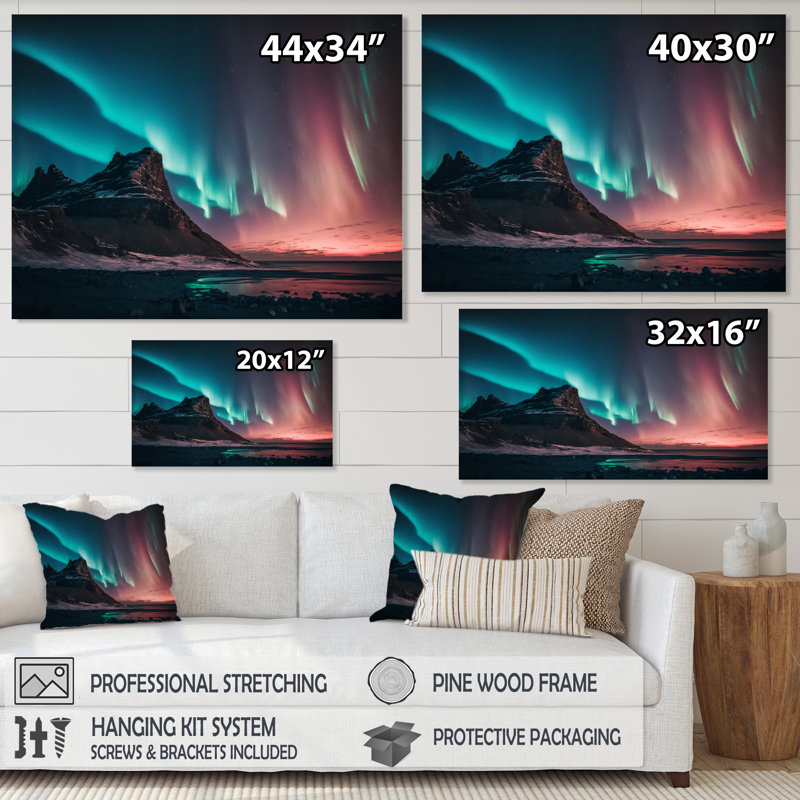 «Northern Lights Reflection On The Water VI», reproduction sur toile, H 16 po x l 32 po x P 1 po, Toile tendue