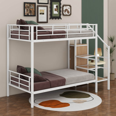 Twin Over Twin Metal Bunk Bed With Wardrobe And Lateral Storage Ladder by Latitude Run