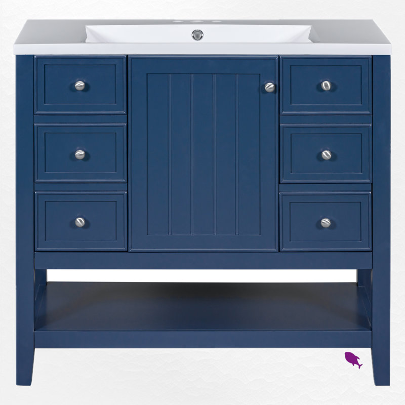 Meuble-lavabo simple 36 po avec comptoir, Bleu