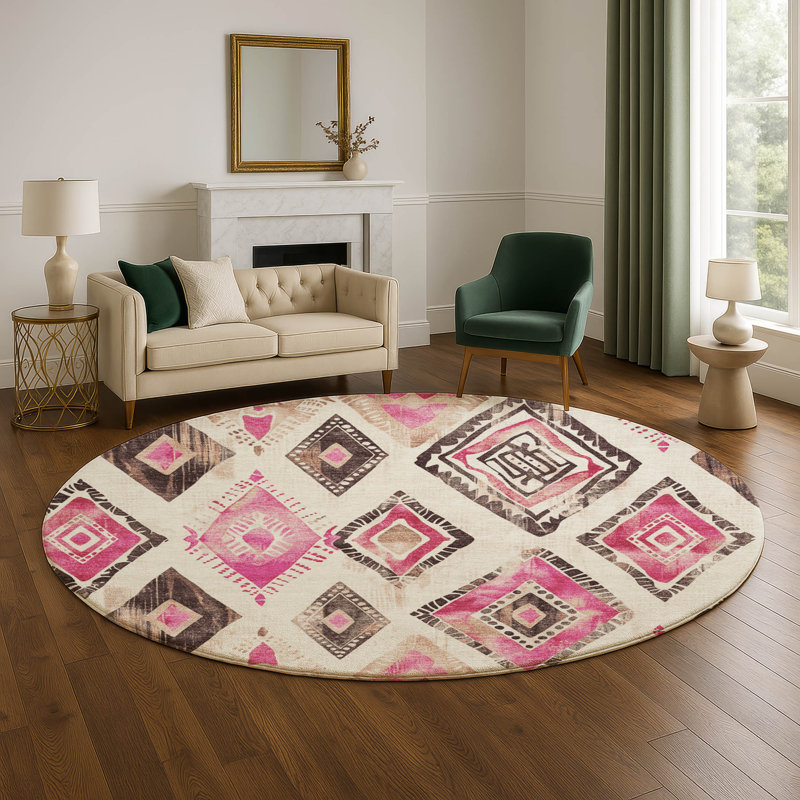Premium Machine Washable Chelston AMF1861 Aztec Rug, Round 8'