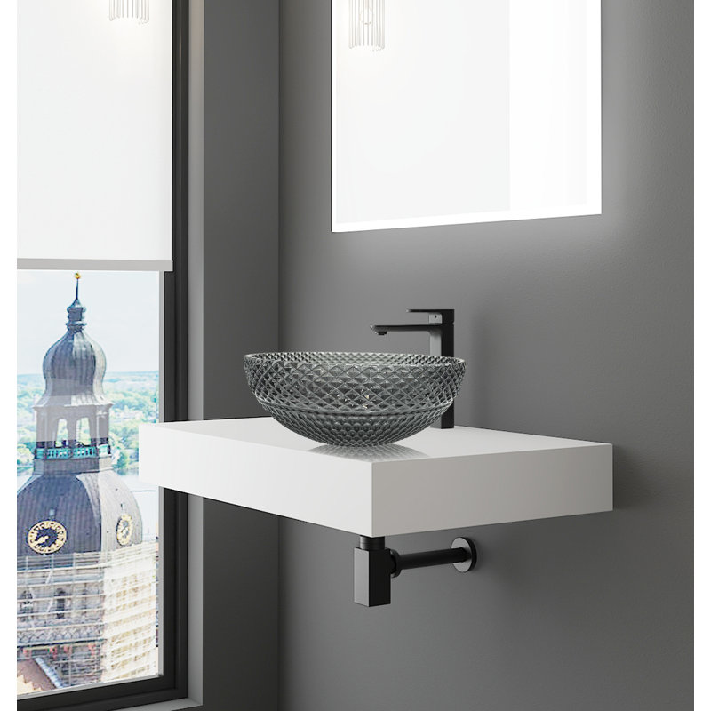 Lavabos vasques en cristal 16 po avec base blanche Jewel, Noir